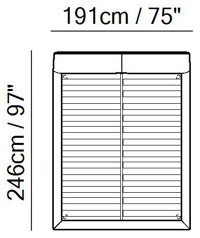 Piuma Bed by Natuzzi Italia: Bed, Queen, 152 × 200, Tall Headboard, Split Base, outline drawing with sizes