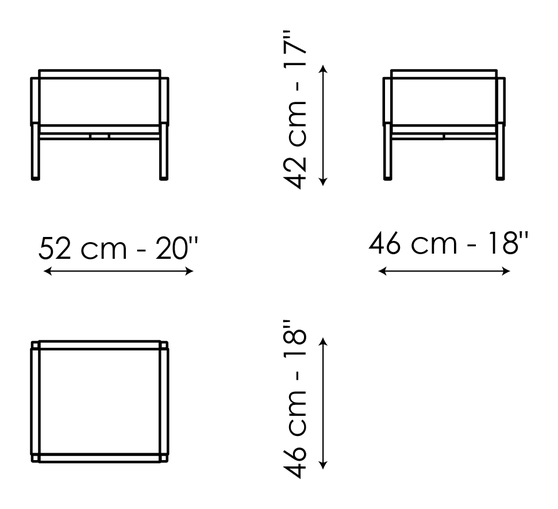 Groove Nightstand & Dresser by Bonaldo, size drawing: Bedside table with one drawer