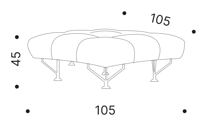 33 Cuscini Ottoman by Driade, size drawing