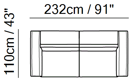 Fidelio Sectional by Natuzzi Italia: Three-seater sofa, outline drawing with sizes