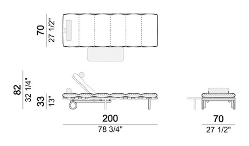 Argentario Chaise Lounge by Arketipo, size drawing: Sunbed