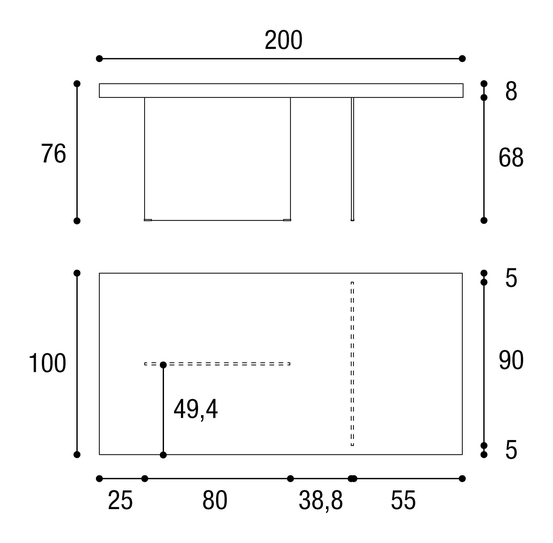 Air Table by Lago, size drawing: 2170G · 2170L · 2170W · 2170X