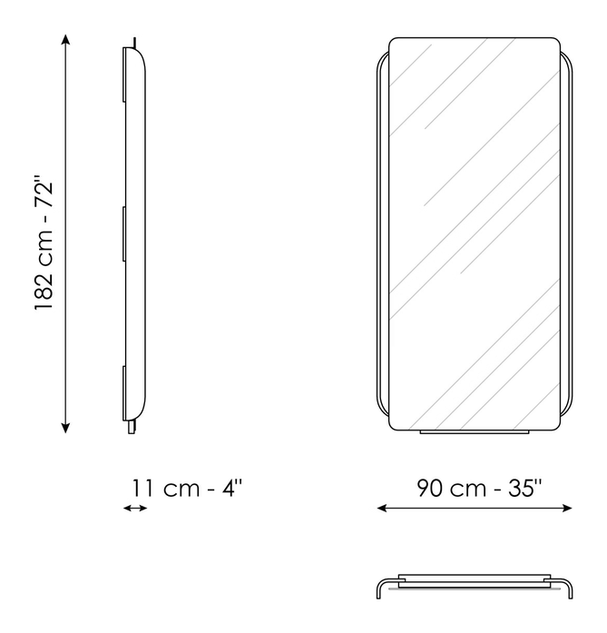 Olos Mirror by Bonaldo, size drawing: Olos mirror 90