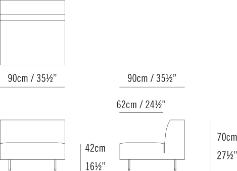 Endless Sectional by Bensen, size drawing: Standard Mid Unit