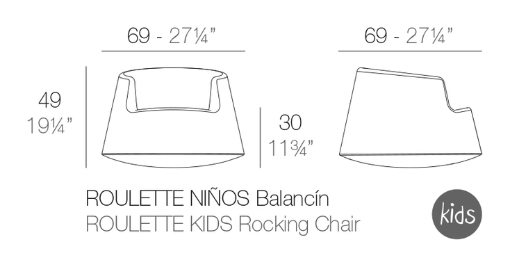 Roulette Kids Lounge Chair by Vondom, size drawing