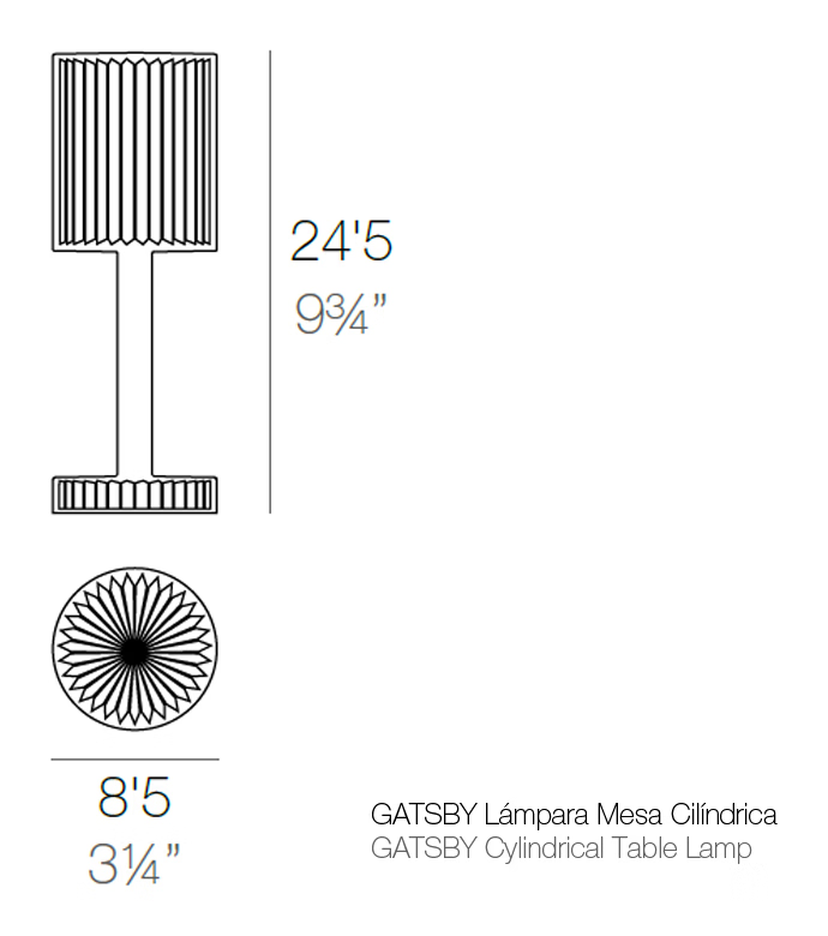 Gatsby Cylinder Table Lamp by Vondom, size drawing