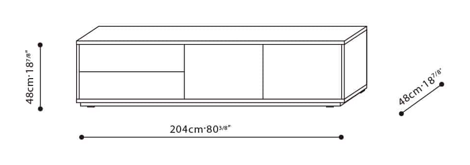 Pixel Media Cabinet by Camerich, size drawing: C0400220 + B4100210.20 (Low feet)