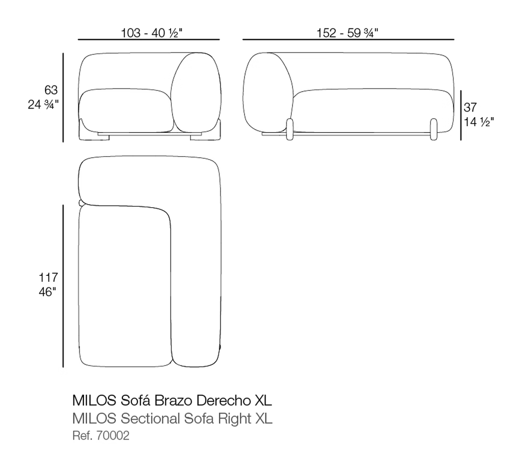 Milos Modular Sofa by Vondom, size drawing