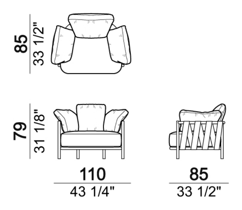 Punta Ala Sofa by Arketipo, size drawing: Armchair