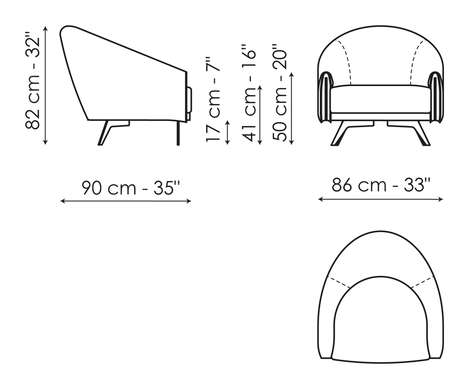 Saddle Armchair by Bonaldo, size drawing