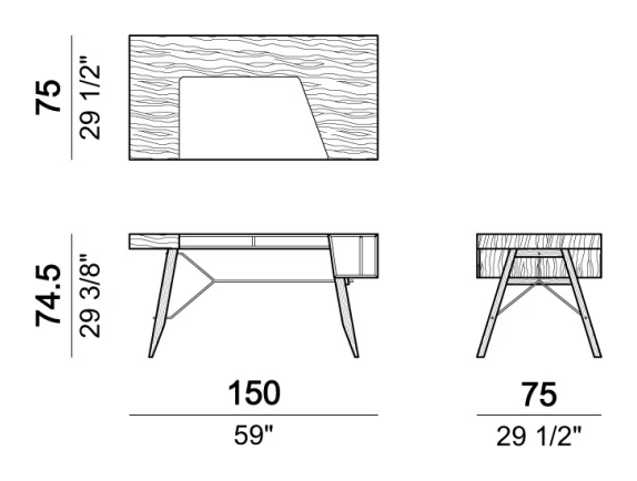 Inkiostro Desk by Arketipo, size drawing