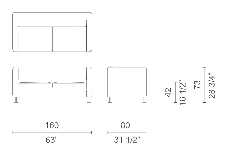 Gambetta Sofa by Cappellini, size drawing: GM_8