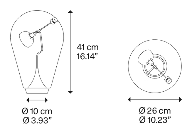Blow Table Lamp by Lodes, size drawing