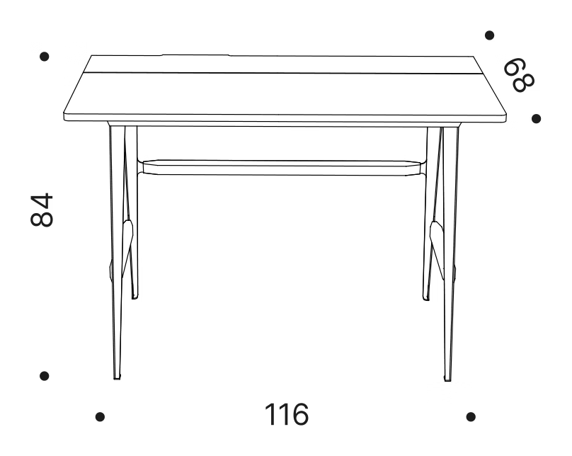 Portable Atelier Desk by Driade, size drawing