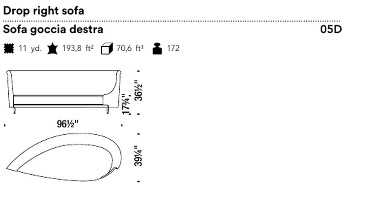 New-Tone Sofa by Moroso, size drawing: Drop right sofa