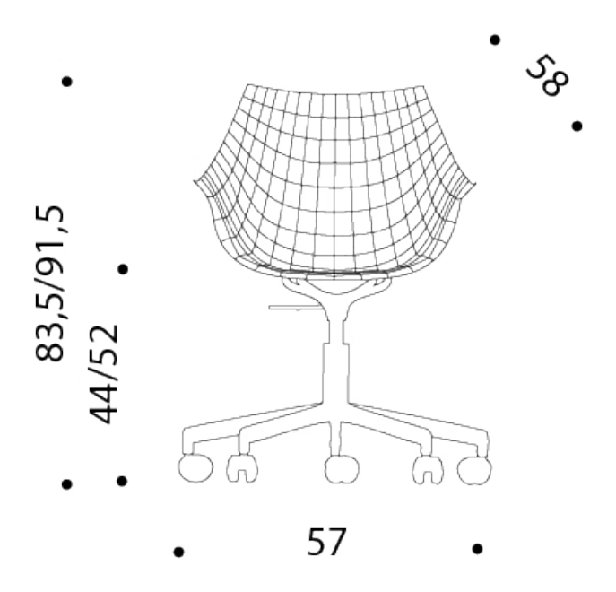 Meridiana Wheels Chair by Driade, size drawing