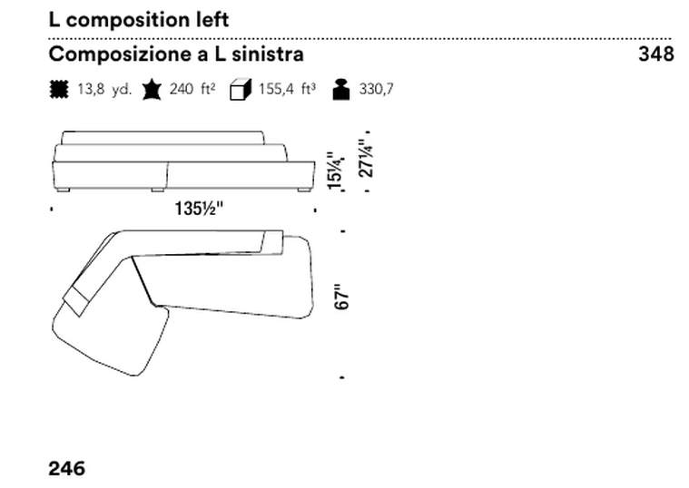 Rift Sofa by Moroso, size drawing: L composition left