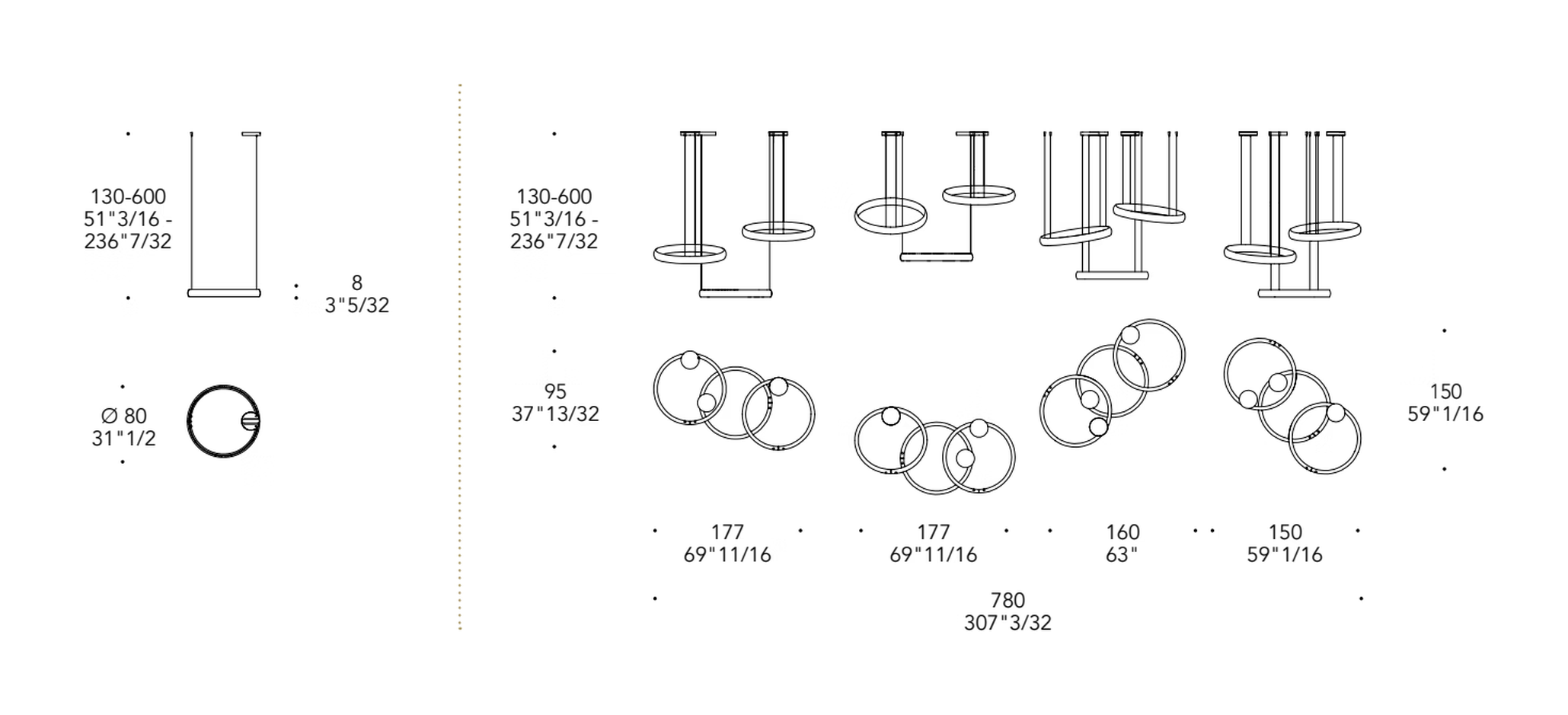 Cerchio Sospensione Pendant Lamp by Reflex, size drawing