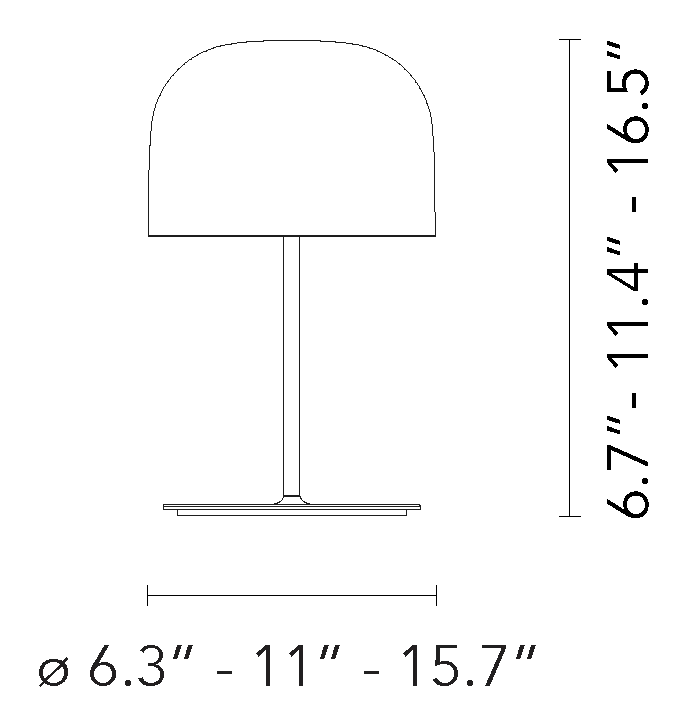 Equatore Table Lamp by Fontana Arte, size drawing