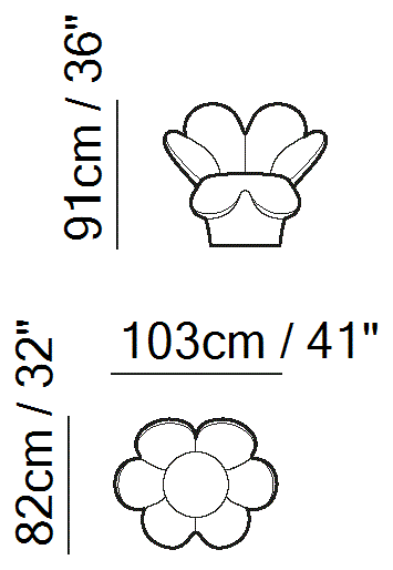 Fiore Armchair by Natuzzi Italia: Chair, outline drawing with sizes