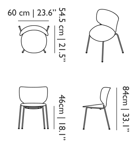 Hana Chairs Un-Upholstered Set of 2 by Moooi, size drawing: Stackable
