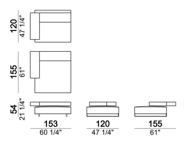 Loft Sofa by Arketipo, size drawing: Left or right unit