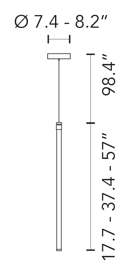 Oort Pendant Lamp, Vertical by Fontana Arte, size drawing