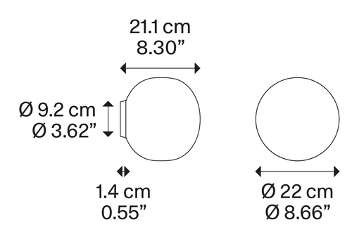 Volum Wall Lamp by Lodes, size drawing: Volum 22 Wall