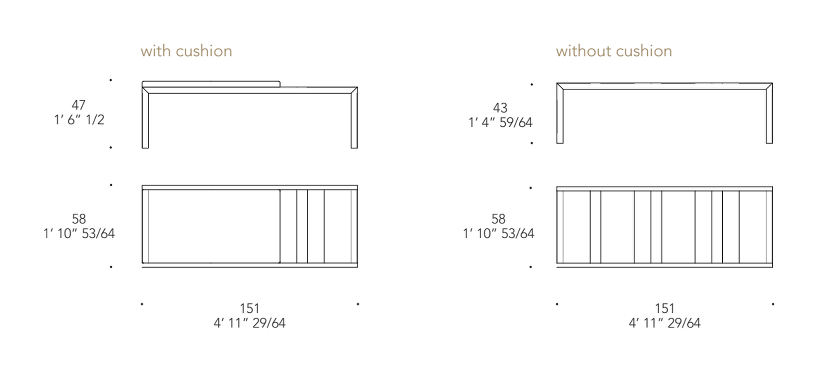 Satin Panca Bench by Reflex, size drawing