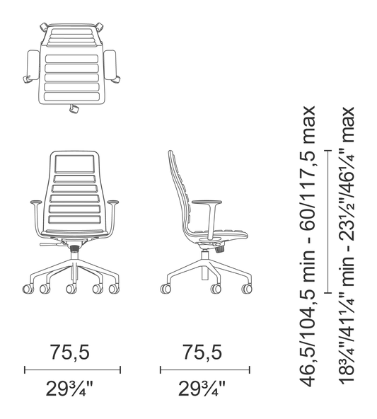 Lotus (Low, Medium, High) Chair by Cappellini, size drawing: LS_45CBR