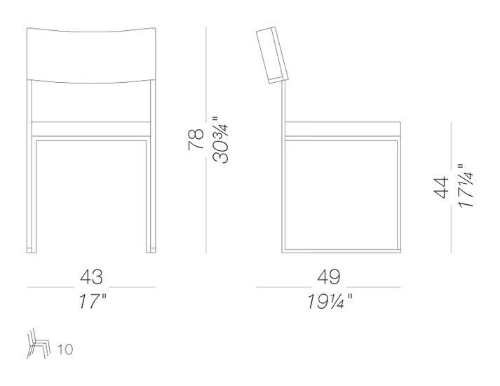 Cuba Stackable Chair by LaPalma, size drawing