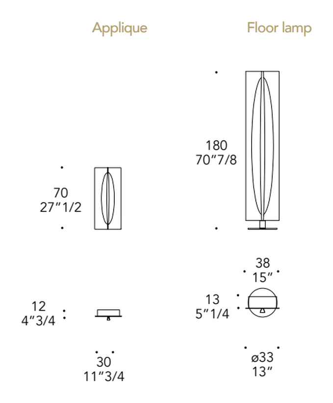 Terra Piantana Floor Lamp by Reflex, size drawing