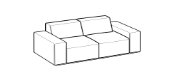 Monolith Sofa by Ditre Italia, size drawing: 2-seat sofa