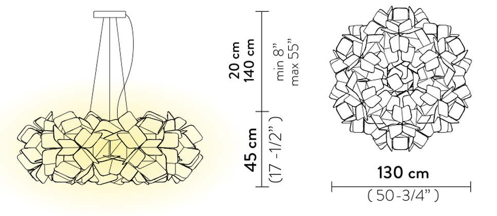 Clizia Mama Non Mama Pendant Lamp by Slamp, size drawing: Clizia Suspension 130