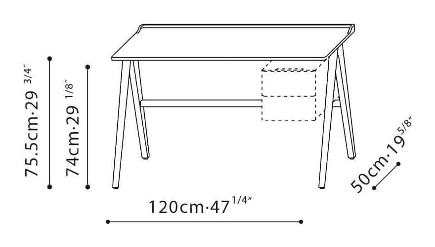 Forma Desk by Camerich, size drawing: C05L0102
