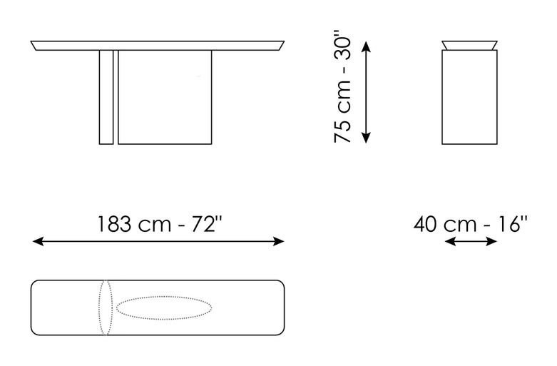 One Console Table by Bonaldo, size drawing: One Console 183 H 75
