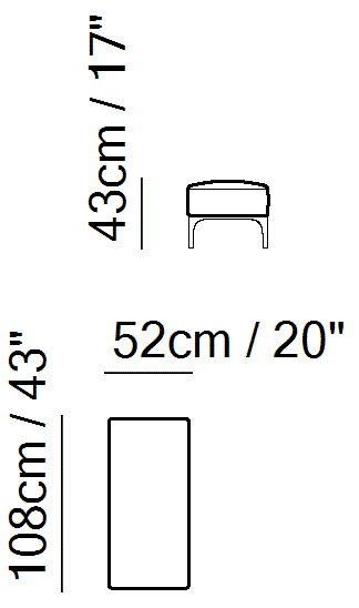 Skyline Sectional by Natuzzi Italia: Bench, outline drawing with sizes