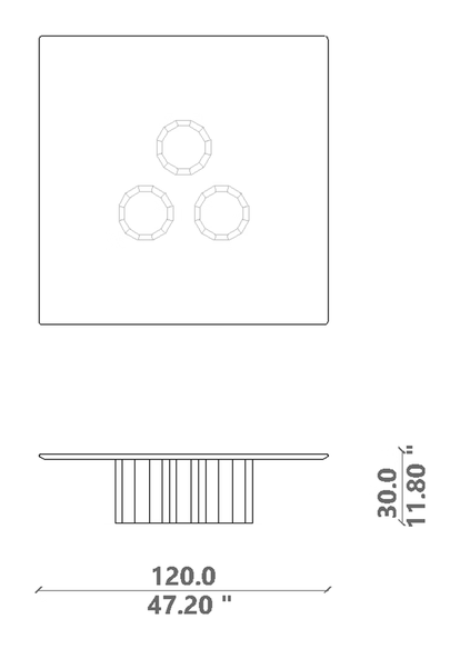 Salinas Coffee Table by Talenti, size drawing: 120 × 120