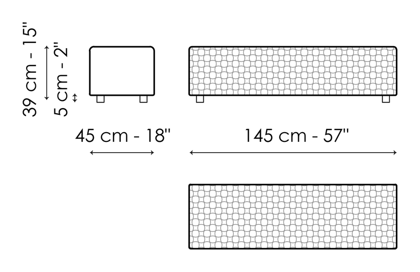 Intrecci Ottoman & Bench by Bonaldo, size drawing: Pouf 145x45