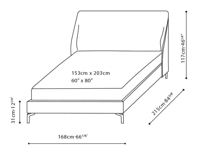 Melody Bed by Camerich, size drawing: C03H0704