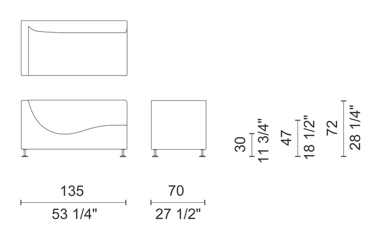 Three Sofa de Luxe by Cappellini, size drawing: TSA4