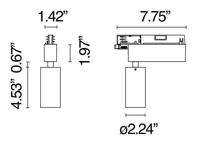 UT Spot Track Ø57 Spotlight by Flos, size drawing