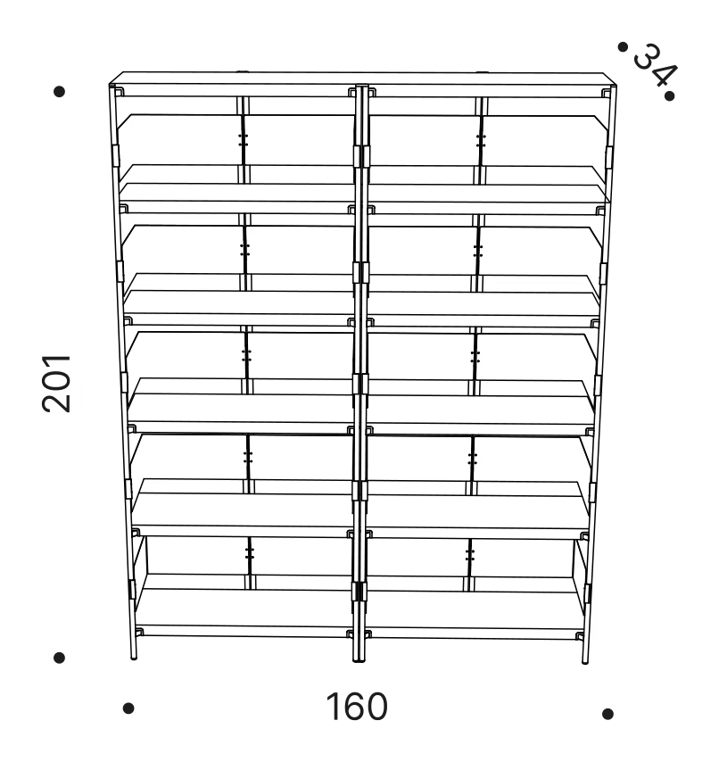 Zigzag Bookshelf by Driade, size drawing