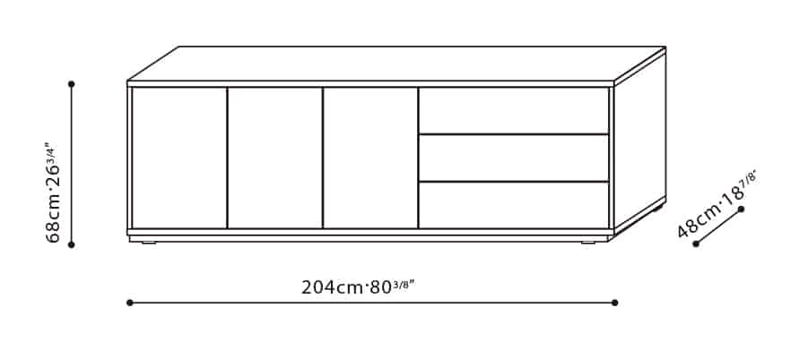 Pixel Cabinet by Camerich, size drawing: C0400210 + B4100210.20 (Low feet)