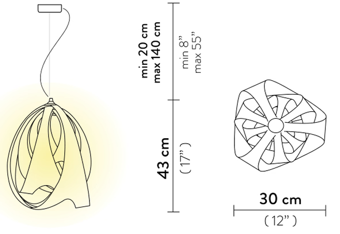Goccia Pendant Lamp by Slamp, size drawing