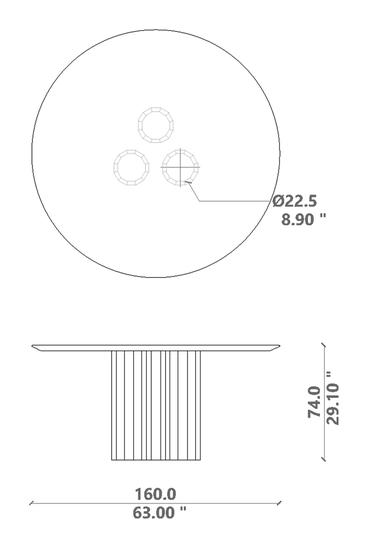 Salinas Dining Table by Talenti, size drawing: Ø 160