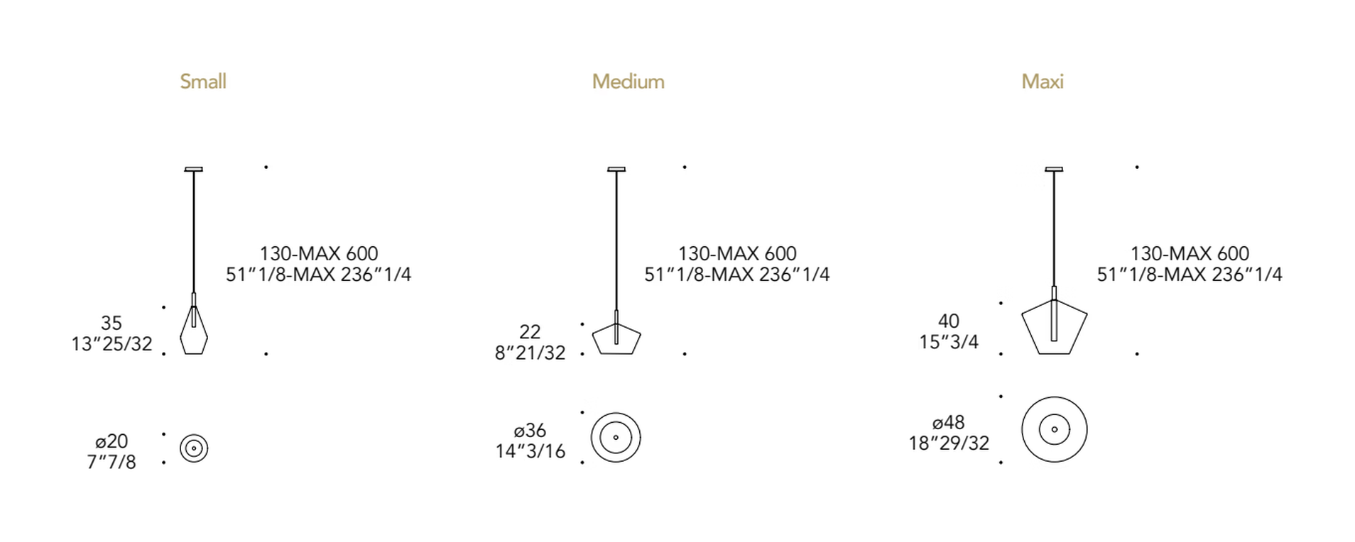 24 Gradi Sospensione Pendant Lamp by Reflex, size drawing