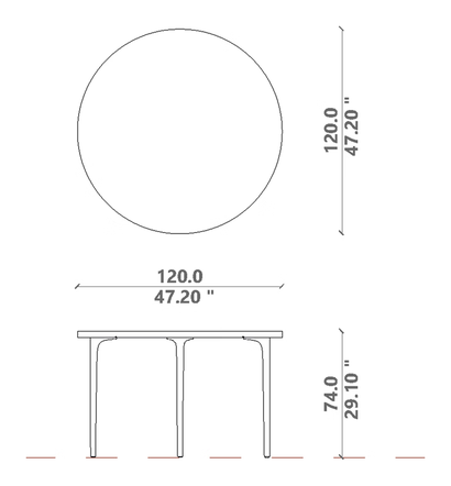 Soul Dining Table by Talenti, size drawing: Ø 120 × H 74