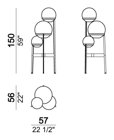 Bubble-Bobble Pendant by Arketipo, size drawing: Floor lamp