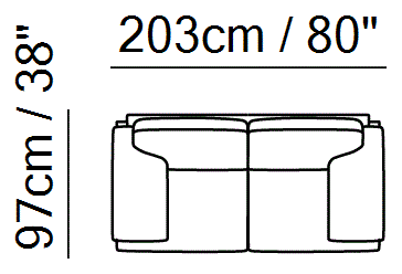 Plaza Sectional by Natuzzi Italia: Two-seater sofa, outline drawing with sizes